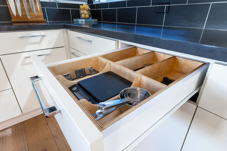 Custom Kitchen Drawer Organizer for Utensils, Silverware, Baking and more - Made from Solid Maple