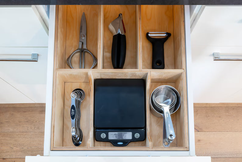 Custom Kitchen Drawer Organizer for Utensils, Silverware, Baking and more - Made from Solid Maple