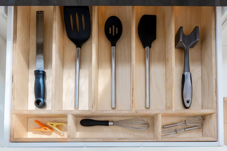 Custom Kitchen Drawer Organizer for Utensils, Silverware, Baking and more - Made from Solid Maple