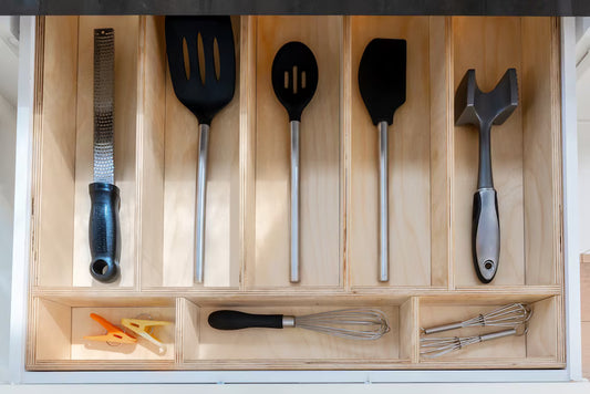 Custom Kitchen Drawer Organizer for Utensils, Silverware, Baking and more - Made from Solid Maple